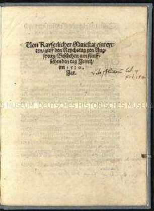 Das Einreiten der Kaiserlichen Majestät zum Reichstag in Augsburg 1530