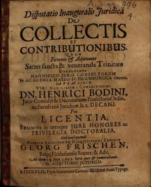 Disputatio Inauguralis Iuridica De Collectis Et Contributionibus