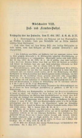 Abschnitt VIII. Paß- und Fremden-Polizei