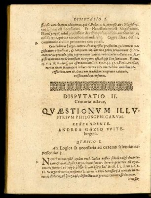 Disputatio II. Respondente Andrea Gözio