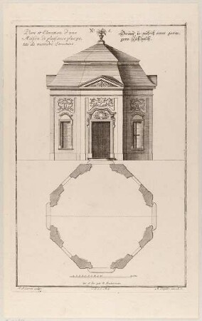 Fassade und Grundriss eines oktogonalen Lusthauses