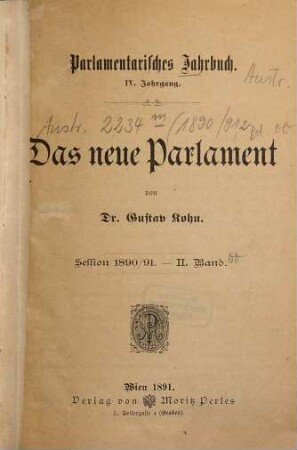 Parlamentarisches Jahrbuch. 1890/91,2 (1891)