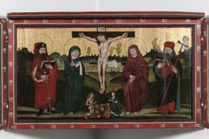 Hattenroder Flügelaltar — Mitteltafel - Gekreuzigter Christus mit Maria und Johannes, den Heiligen Jakobus und Antonius und dem Stifterpaar