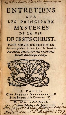 Entretiens sur les principaux mysteres de la vie de Jesu Christ