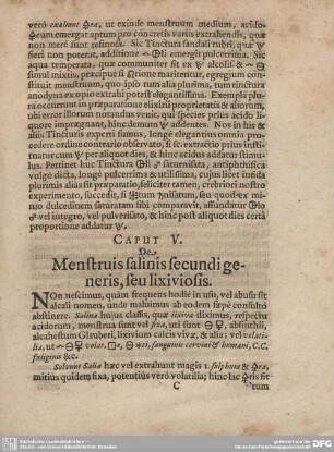 CAPUT V. De Menstruis salinis secundi generis, seu lixiviosis.