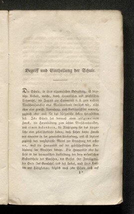Begriff und Eintheilung der Schule.