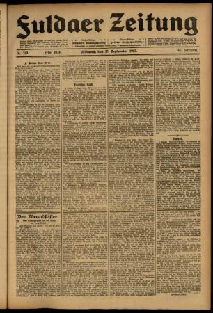 Erste Ausgabe vom Mittwoch, den 17. September 1913.