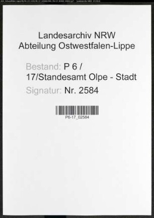 Sterberegister Standesamt Olpe-Stadt