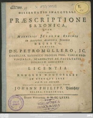 Dissertatio Inauguralis De Praescriptione Saxonica