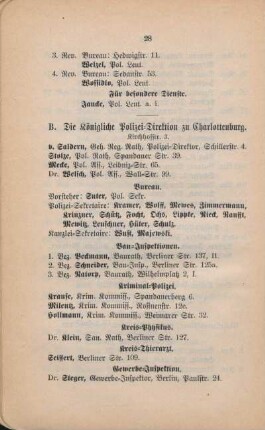 B. Die königliche Polizei-Direktion zu Charlottenburg