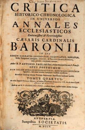 Critica historico-chronologica in universos Annales ecclesiasticos Cardin. Baronii. 4