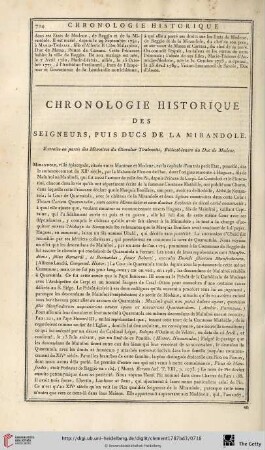 Chronologie historique des seigneurs, puis ducs de la Mirandole