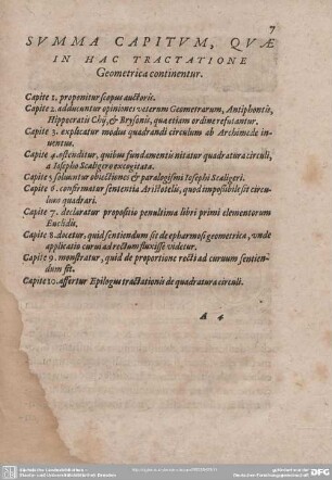 SUMMA CAPITUM, QUAE IN HAC TRACTATIONE Geometrica continentur.
