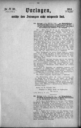 Anlage: zu No.50. (841-846.), Vorlagen, welche den Zeitungen nicht mitgeteilt sind