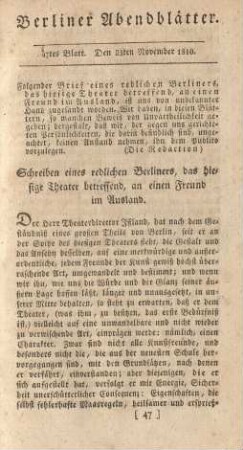 47tes Blatt. Den 23ten November 1810.