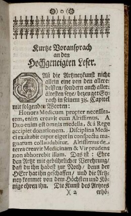 Kurtze Voransprach an den Hochgeneigten Leser.