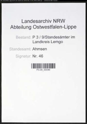 Heiratsregister Standesamt Ahmsen