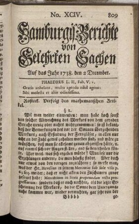 No. XCIV. Auf das Jahr 1738. den 2 December. - No. C. Auf das Jahr 1738. den 26 December.