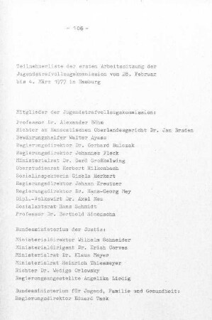 106, Teilnehmerliste