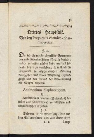 51-88, Drittes Hauptstück. Von den Praeparatis chemico-pharmaceuticis.
