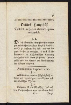 51-88, Drittes Hauptstück. Von den Praeparatis chemico-pharmaceuticis.