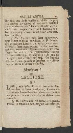 Membrum I. De Lectione