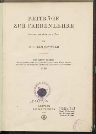 Beiträge zur Farbenlehre : erstes bis fünftes Stück
