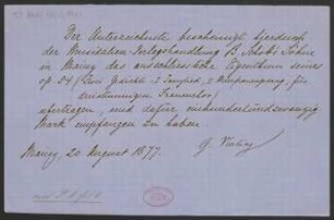 Verlagsschein über "Zwei Gedichte für dreistimmigen Frauenchor, Op. 54"