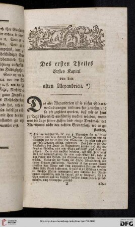 Des ersten Theiles erstes Kapitel von dem alten Alexandrien