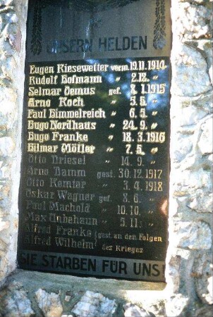 Gedenktafel am Kriegerdenkmal 1. Weltkrieg