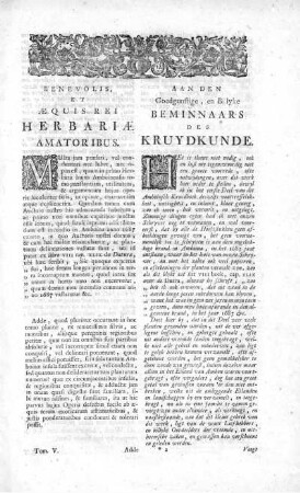 Benevolis Et Æquis Rei Herbariæ Amatoribus = Aan Den Geodgunstige, en Billyke Beminnaars Des Kruydkunde
