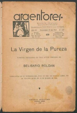 1937016000: La virgen de la pureza : comedia dramática en tres actos