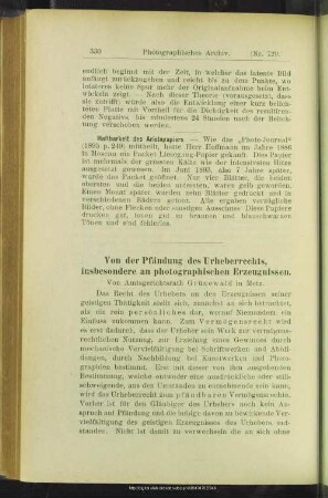Von der Pfändung des Urheberrechts, insbesondere an photographischen Erzeugnissen