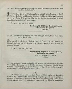 Nr. 181: Ministerialbekanntmachung über einen Wechsel im Beleihungsausschuß der Großherzoglichen Landeskreditkasse
