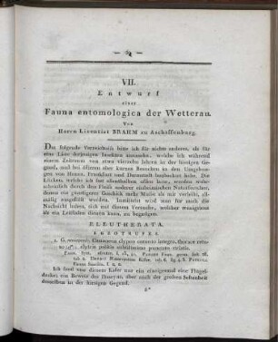 VII. Entwurf einer Fauna entomologica der Wetterau.