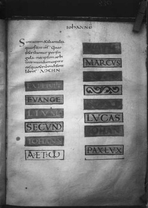 Evangeliar, Schriftseite zum Johannes-Evangelium: Sunt autem et alia munta