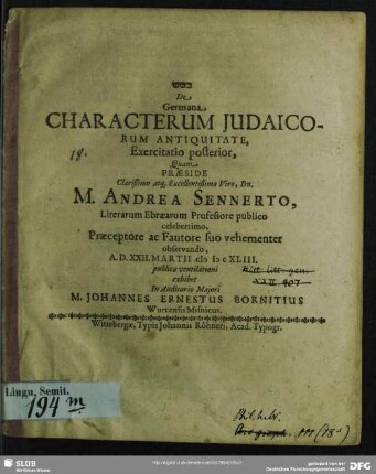 2: Germana characteris Judaici antiquitas