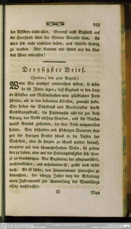 Dreysigster Brief. (London, den 9ten August)
