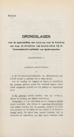 Bijlage. Grondslagen voor de zamenstelling van tarieven voor de betaling van kap- en sleeploon van houtwerken bij de Gouvernements-exploitatie van djatie-bosschen