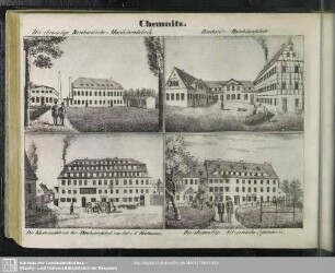 Chemnitz. Die ehemalige Borcherd'sche Maschinenfabrik . - Haubold's Maschinenfabrik. - Die Klostermühle mit der Maschinenfabrik von Gätze & Hartmann. - Die ehemalige Tetzner'sche Spinnerei