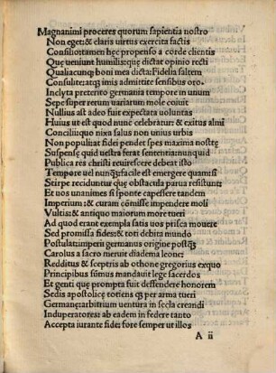 Ad Reuerendissimos et Illustrissimos sacri Romani Imperii Electores: Reliquosque inclitos in concilio Augustensi Germanoru[m] Principes: Carme[n] exhortatoriu[m]: