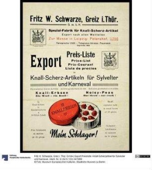 Export Preisliste. Knall-Scherzartikel für Sylvester und Karneval.
