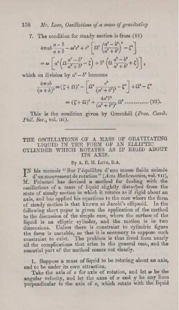 The oscillations of a mass of gravitating liquid in the form of an elliptic cylinder which rotates as if rigid about its axis.
