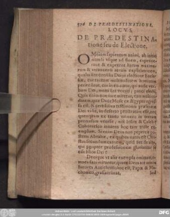 Locus De Praedestinatione seu de Electione.