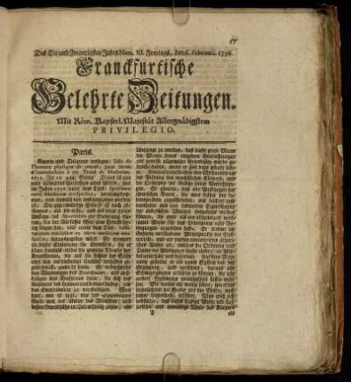 Num. XI. Freytags, den 6. Februarii. 1756 - Num. XX. Dienstags, den 9. Mertz. 1756