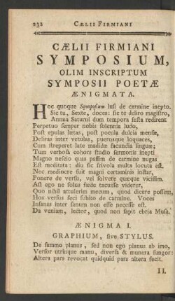 Caelii Firmiani Symposium, Olim Inscriptum Symposii Poetae Aenigmata