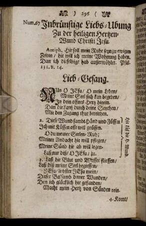 Inbrünstige Liebs-Ubung zu der heiligen Herzenwund Christi Jesu.