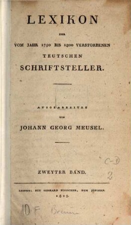 Lexikon der vom Jahr 1750 bis 1800 verstorbenen teutschen Schriftsteller, 2. [C - D]