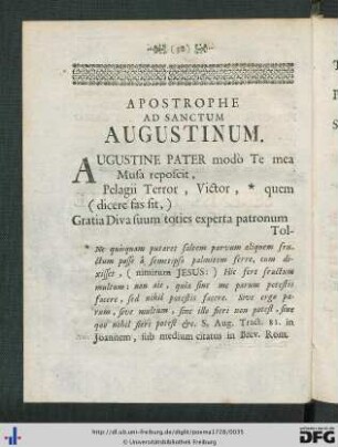 Apostrophe Ad Sanctem Augustinum.