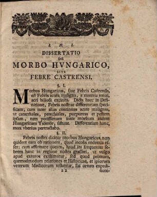 Dissertatio Inavgvralis Medica De Morbo Hvngarico Sive Febre Castrensi